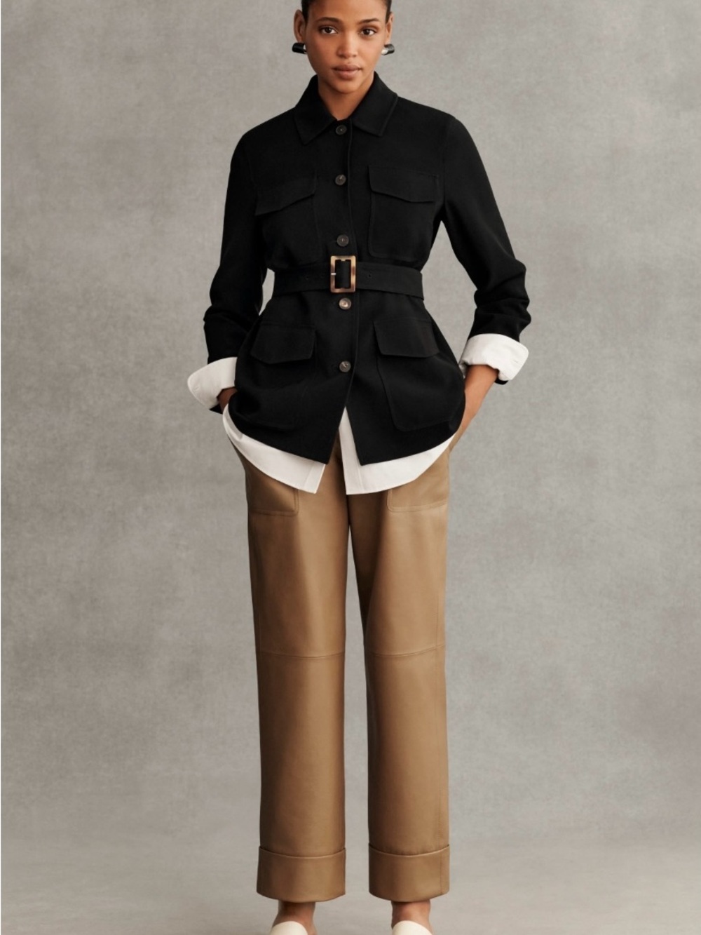 Lafayette 148 Black Utility Style Patch Pocket Chore Waterproof Button Up Jacket